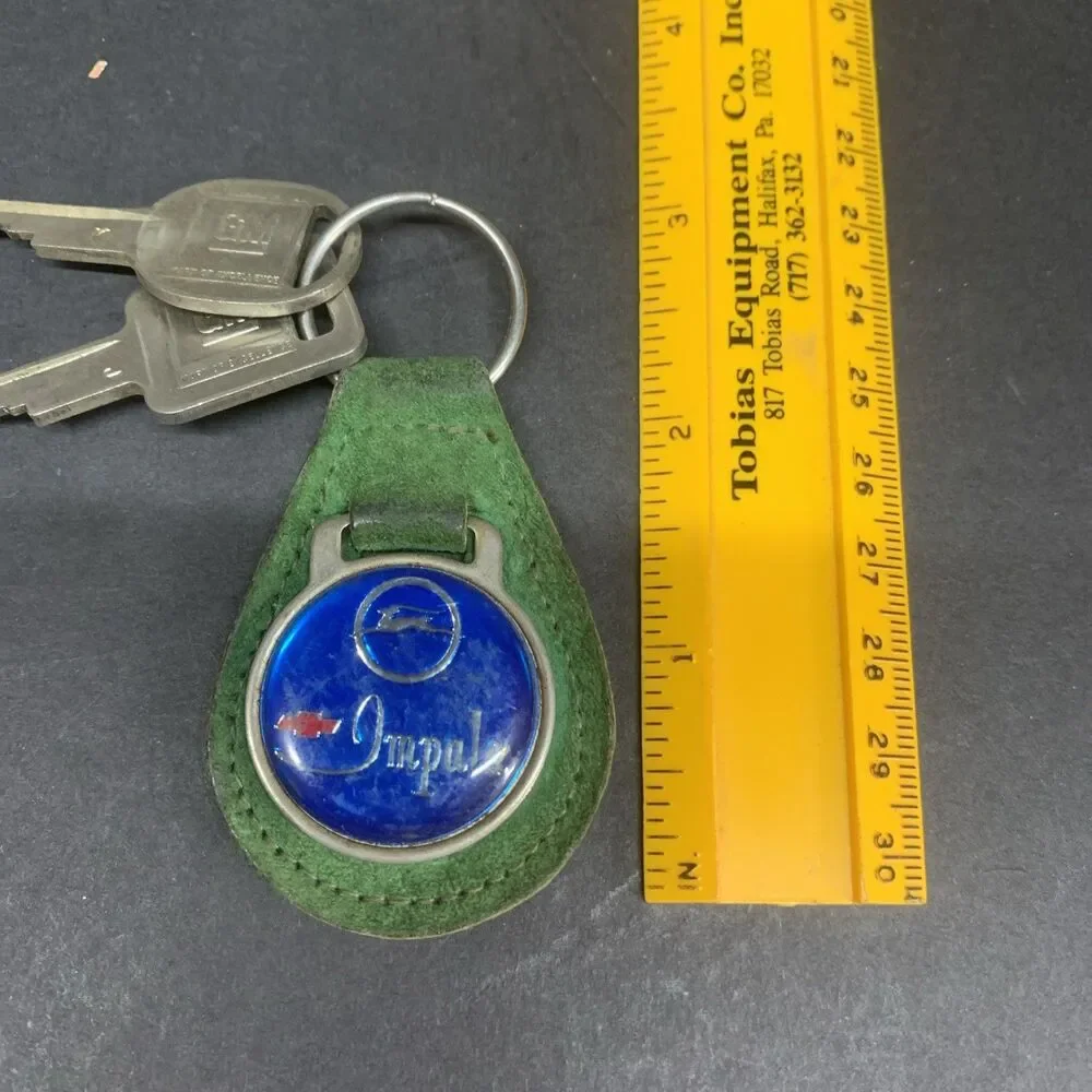 Vintage 70’s/80’s Chevy Impala Green Suede Faux Leather Keychain / Key Ring